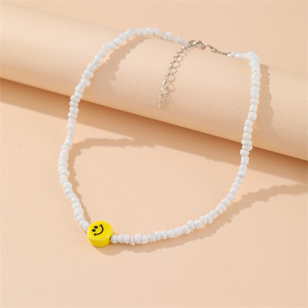 Yellow & White Howlite Smiley Face Beaded Necklace Cheap