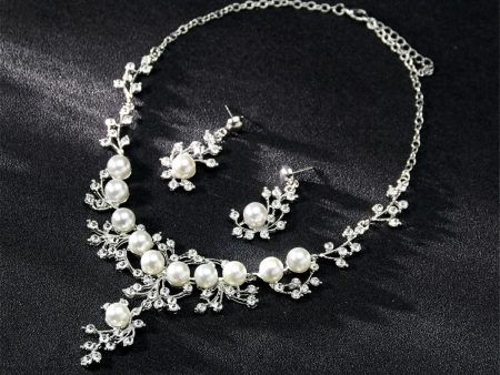 Pearl & Cubic Zirconia Branch Statement Necklace Set For Discount