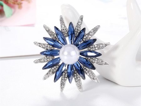 Blue Crystal & Cubic Zirconia Pearl Silver-Plated Flower Brooch Hot on Sale