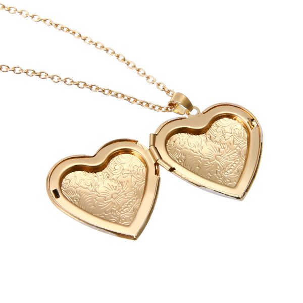 18K Gold-Plated Carved Heart Locket Necklace Sale