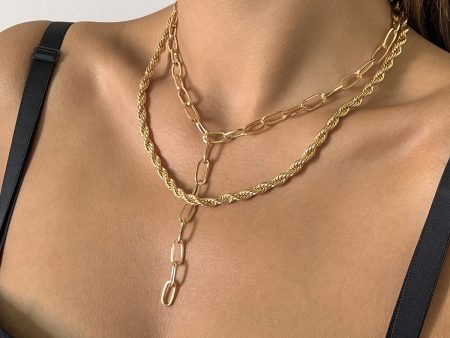 18K Gold-Plated Chain Link Drop Necklace Set Supply