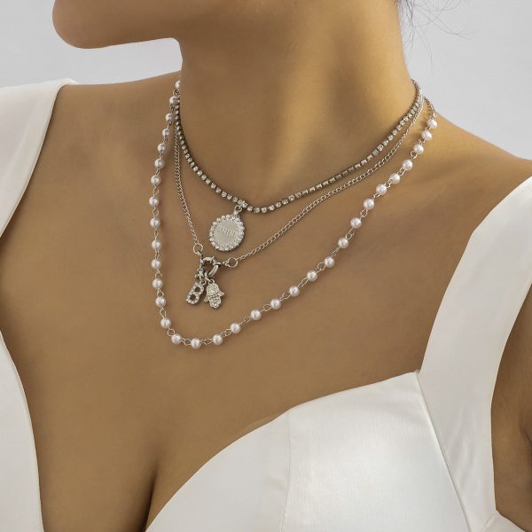 Pearl & Cubic Zirconia  Shine  Pendant Necklace - Set Of Three Online now