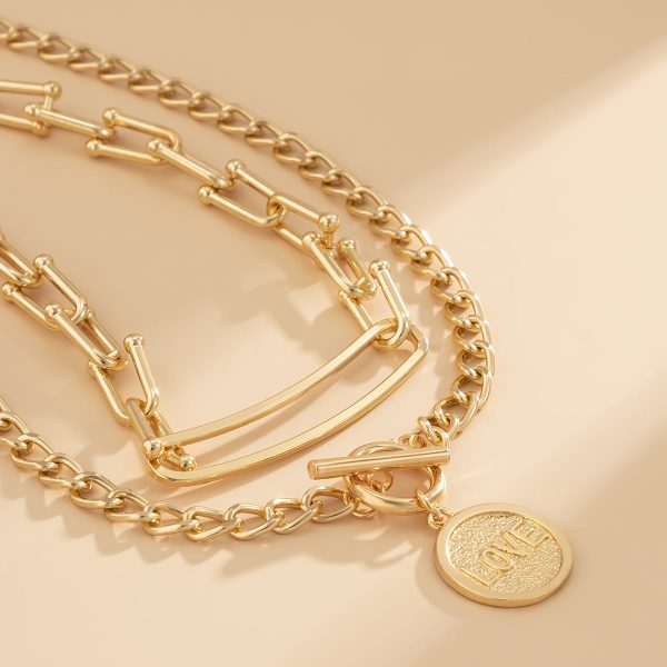 18K Gold-Plated  LOVE  Coin Pendant Necklace Set Online now