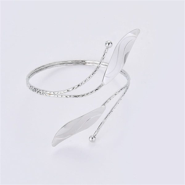 Silver-Plated Leaves Bypass Arm Cuff Online Hot Sale