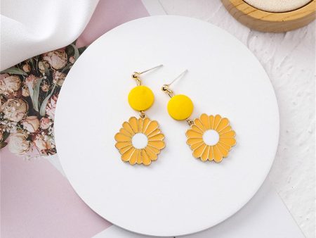 Yellow Enamel & 18K Gold-Plated Mum Drop Earrings For Cheap