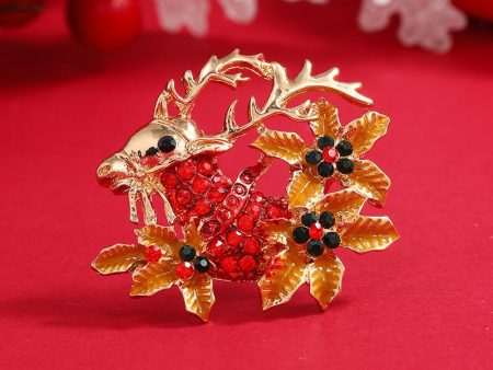 Brown Cubic Zirconia & 18K Gold-Plated Flower Reindeer Brooch Supply