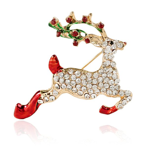 Colored Enamel & Cubic Zirconia 18K Gold-Plated Reindeer Brooch Hot on Sale