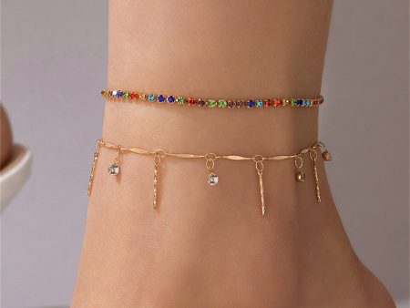 Red Multicolor Cubic Zirconia & 18K Gold-Plated Spike Tassel Anklet Set on Sale