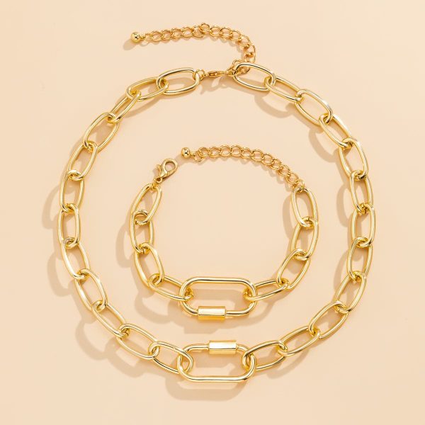 18K Gold-Plated Chunky Cable Chain & Bracelet For Sale