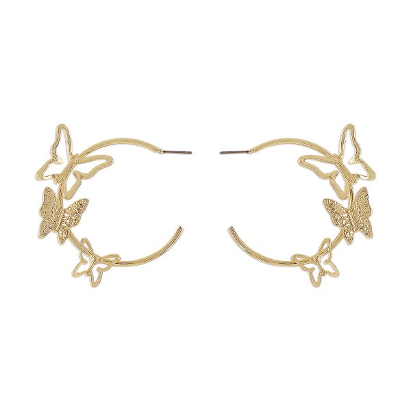 18K Gold-Plated Butterfly Hoop Earrings For Sale