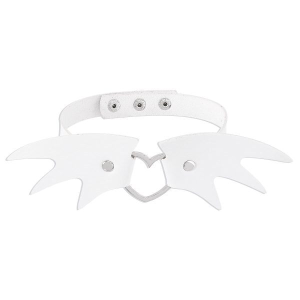 White Polyurethane & Silver-Plated Bat Wing Heart Choker Necklace Cheap