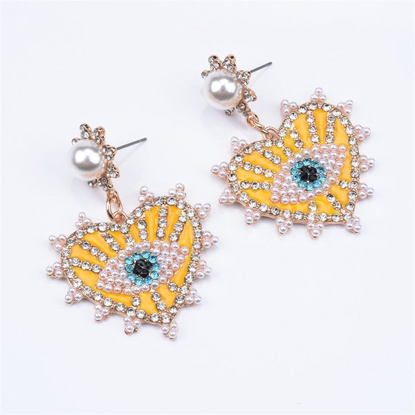 Yellow & Cubic Zirconia Eye In Heart Drop Earrings Discount