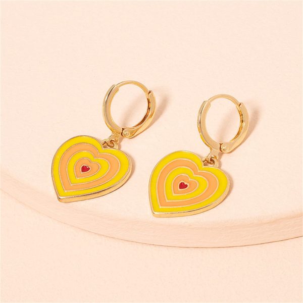 Yellow & Peach Enamel Heart Charm Huggie Earrings Online Sale