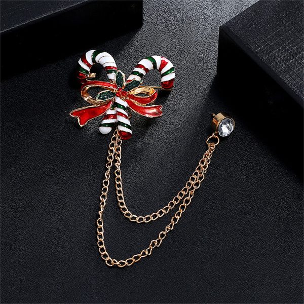 Cubic Zirconia & 18K Gold-Plated Candy Cane Chain Brooch Online Sale