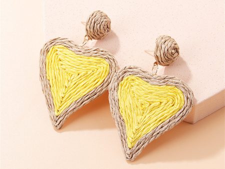 Yellow Raffia & 18K Gold-Plated Heart Drop Earrings Cheap