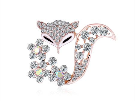 18K Rose Gold-Plated & Clear Cubic Zirconia Floral Fox Brooch For Discount