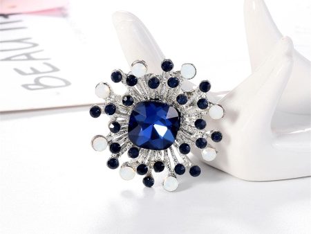 Blue Cubic Zirconia & Silver-Plated Flower Brooch Discount