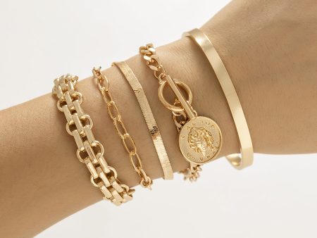 18K Gold-Plated Coin Charm Toggle Bracelet Set Online now