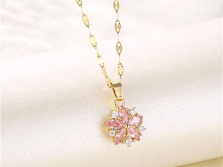 Pink Crystal & Cubic Zirconia 18K Gold-Plated Floral Pendant Necklace For Discount