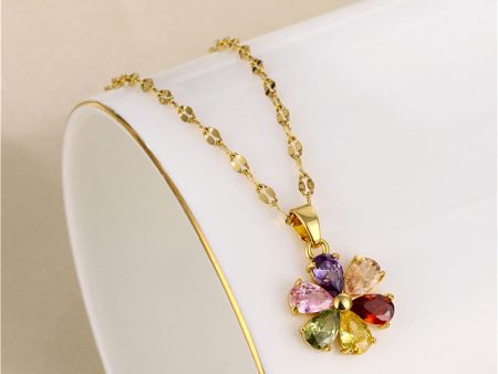 Red Multicolor Crystal & 18K Gold-Plated Floral Pendant Necklace Cheap