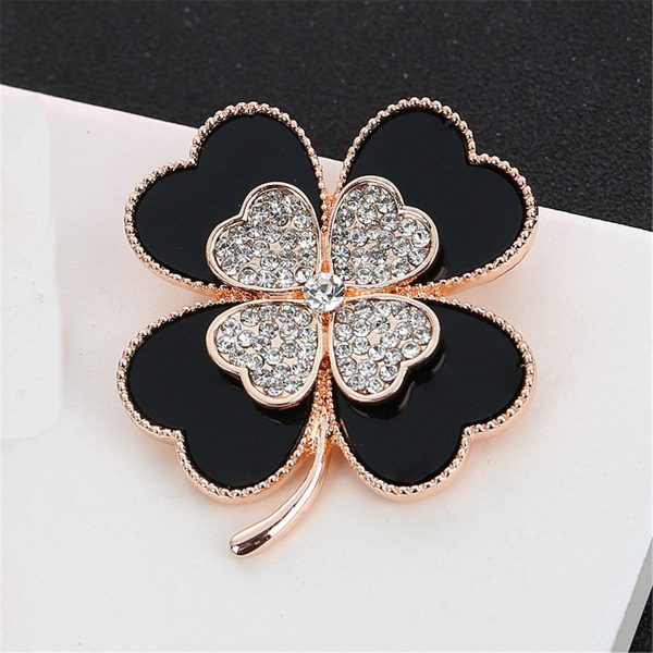 Black & Cubic Zirconia Clover Brooch Online