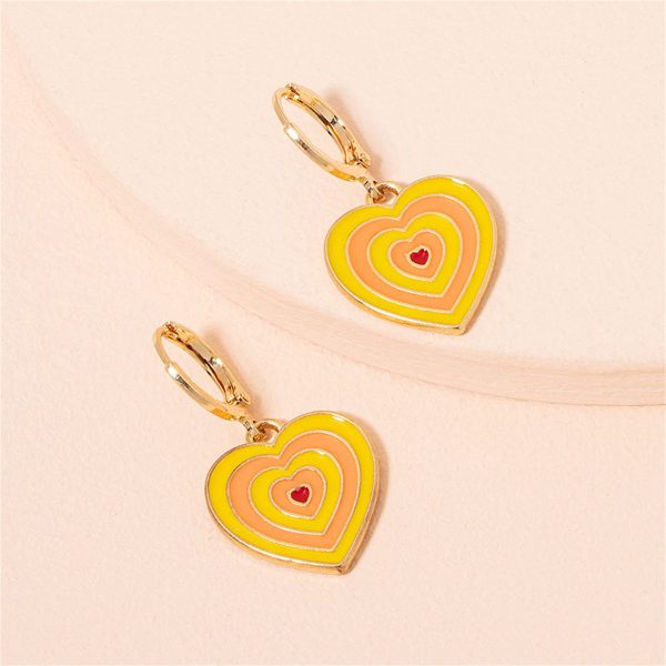 Yellow & Peach Enamel Heart Charm Huggie Earrings Online Sale