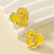 Yellow Enamel & 18K Gold-Plated Rose Heart Stud Earrings Cheap