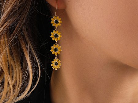 Yellow Enamel & 18K Gold-Plated Linked Mums Drop Earring Sale