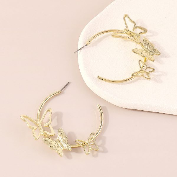 18K Gold-Plated Butterfly Hoop Earrings For Sale