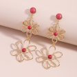 Red Turquoise & 18K Gold-Plated Open Flowers Dangle Earring Cheap