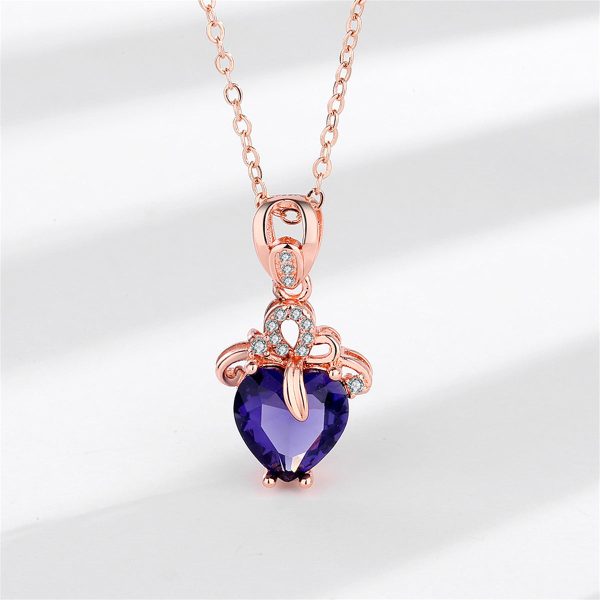 Purple Crystal & Cubic Zirconia Heart Pendant Necklace Online