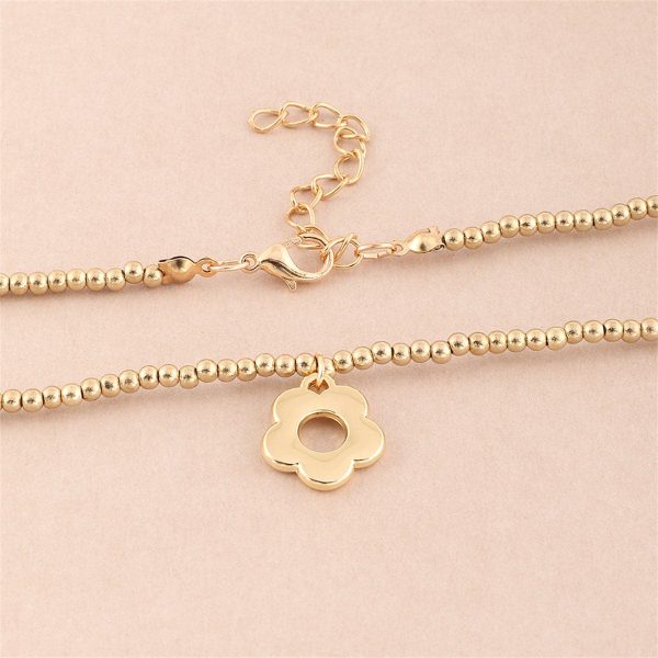 18K Gold-Plated Beaded Chain Floral Pendant Necklace Supply