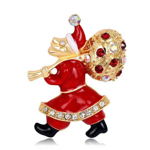 Cubic Zirconia & 18K Gold-Plated Santa Claus & Presents Brooch Cheap