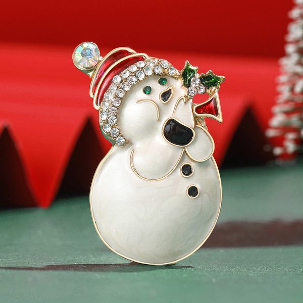 Cubic Zirconia & 18K Gold-Plated Musical Snowman Brooch Cheap