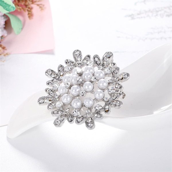 Clear Cubic Zirconia & Pearl Silver-Plated Flower Brooch Online