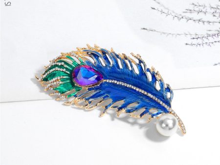 Blue Crystal & Cubic Zirconia Feather Brooch Online now