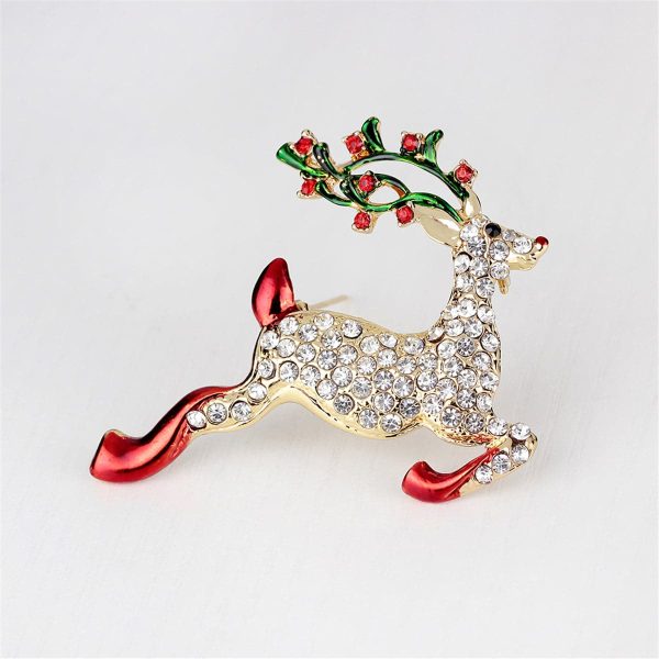 Cubic Zirconia & 18K Gold-Plated Jumping Deer Brooch Online now