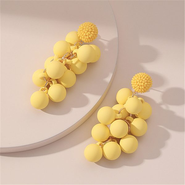 Yellow Acrylic & Howlite Round Grape Drop Earrings on Sale