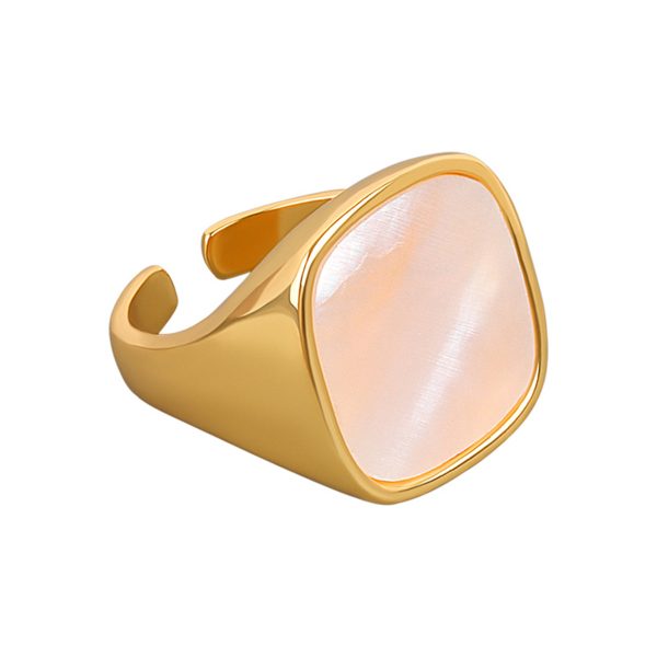 Shell & 18K Gold-Plated Square Open Ring Fashion