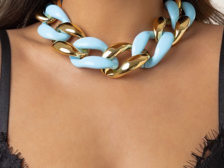 Sky Blue Resin & 18K Gold-Plated Chunky Curb Chain Necklace Online Sale