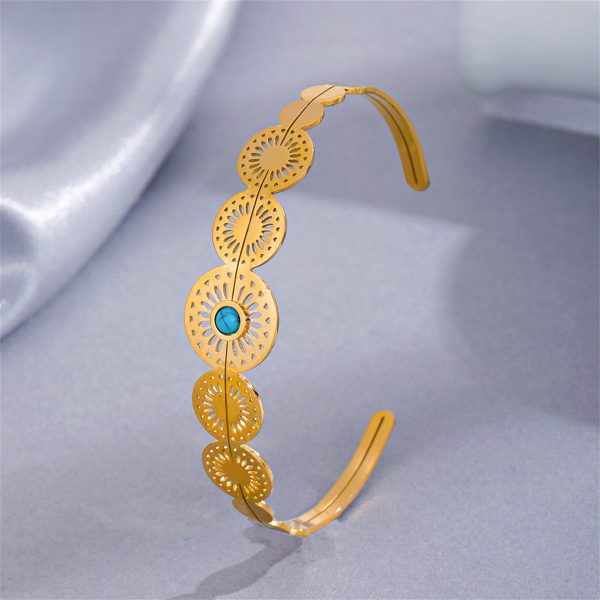 Turquoise & 18K Gold-Plated Floral Plate Cuff Online Sale