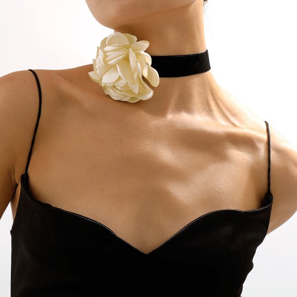 White Polyster & Silver-Plated Rose Choker Necklace Online now