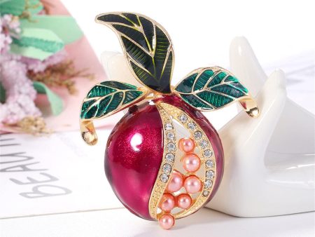 Clear Cubic Zirconia & Pearl Enamel 18K Gold-Plated Pomegranate Brooch Hot on Sale