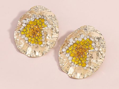 Yellow Cubic Zirconia & 18K Gold-Plated Textured Oval Stud Earrings Online