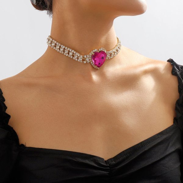 Rose Crystal & Cubic Zirconia Heart Layered Pendant Choker Online Hot Sale