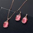 Dark Pink Cats Eye & 18K Rose Gold-Plated Pendant Necklace & Stud Earrings Set For Cheap