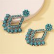 Turquoise & Silver-Plated Floral Rhombus Drop Earrings on Sale