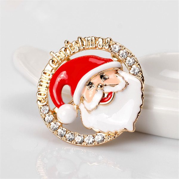 Cubic Zirconia & 18K Gold-Plated Santa Claus Halo Brooch Supply