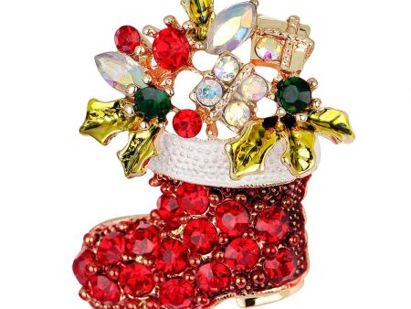 Cubic Zirconia & 18K Gold-Plated Stocking Brooch Supply