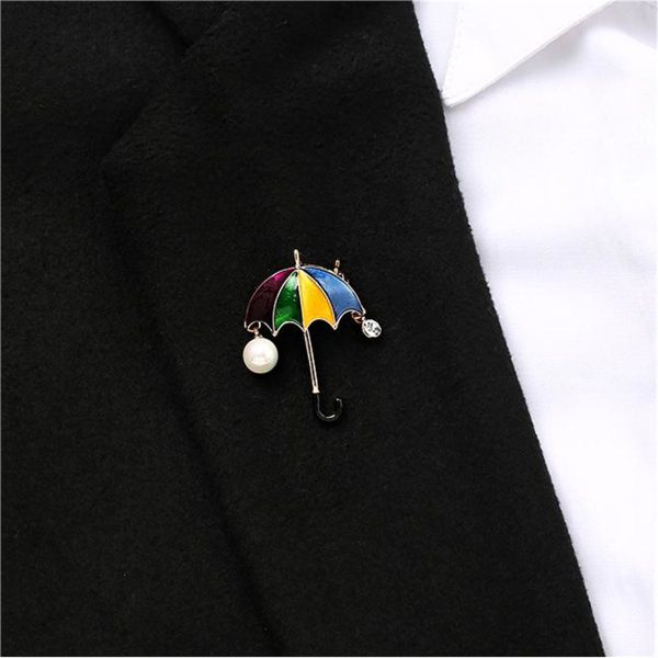 Colored Enamel & Cubic Zirconia Pearl 18K Gold-Plated Umbrella Brooch Discount